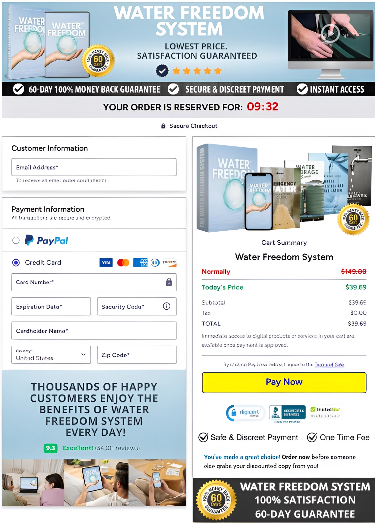 Water Freedom System secure checkout page
